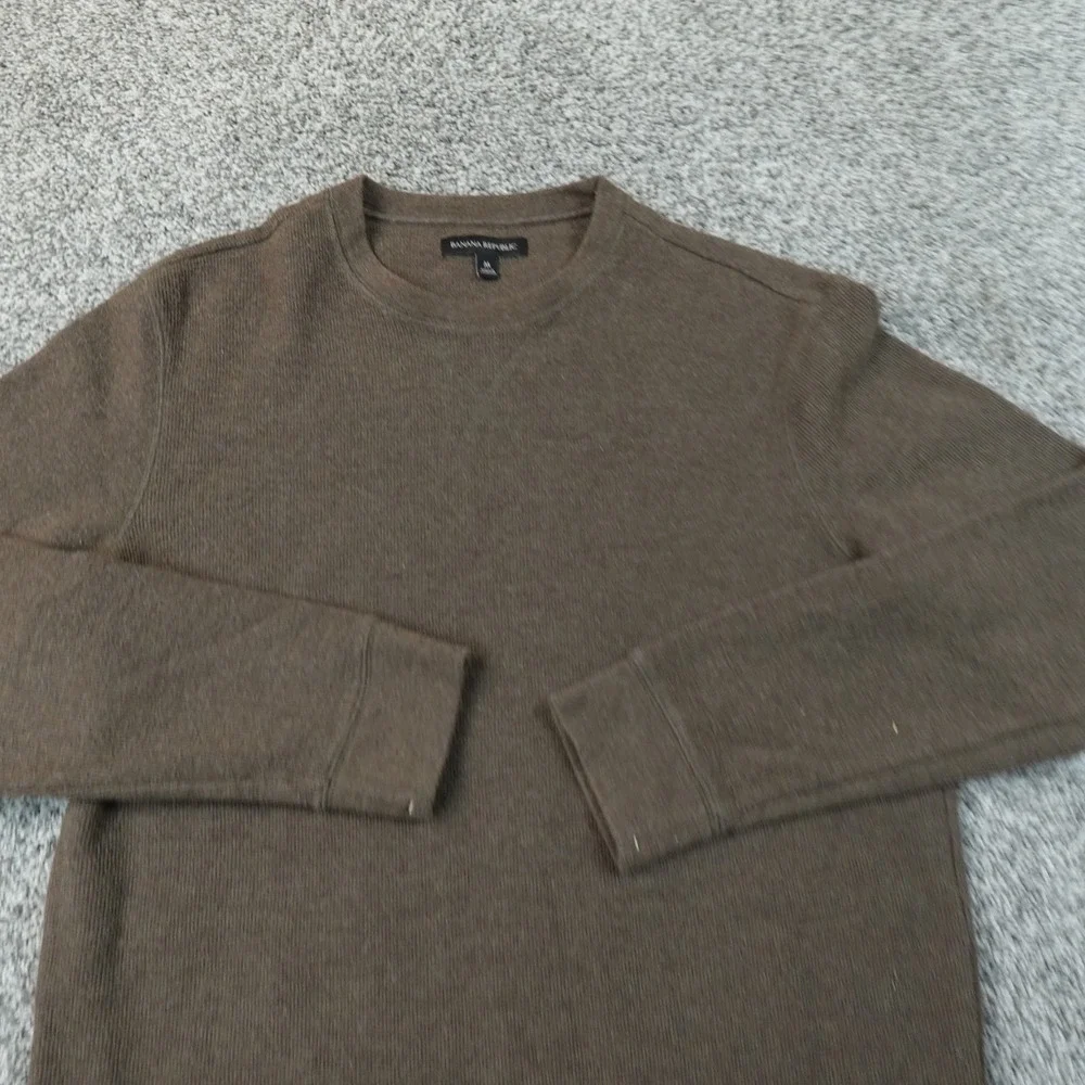 Banana Republic Sweater Mens M Brown Waffle Knit Thermal Crewneck Pullover Cozy